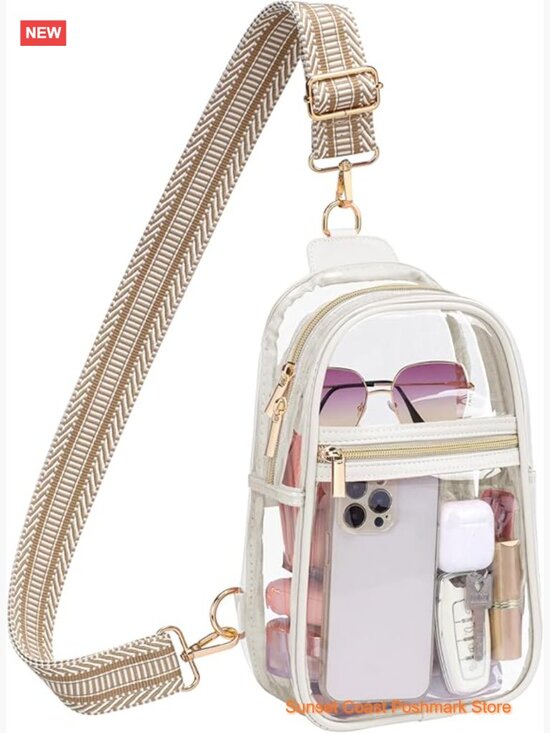 Handbags - Clear Sling Bag Stadium Approved with Jacquard Strap Crossbody
